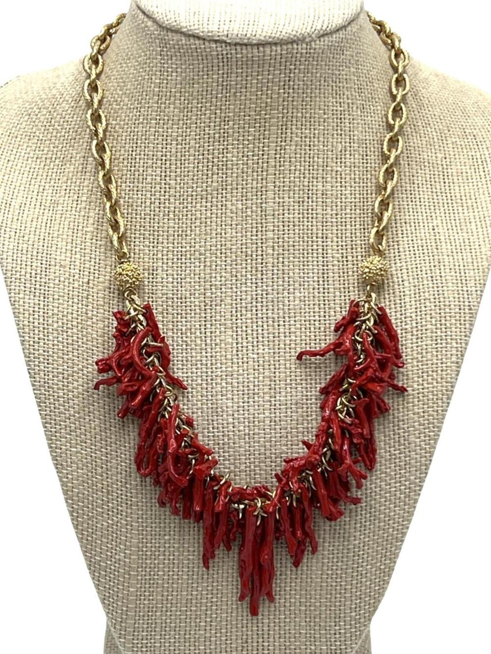 Unique St John Goldtone Red Enameled Metal Coral Necklace